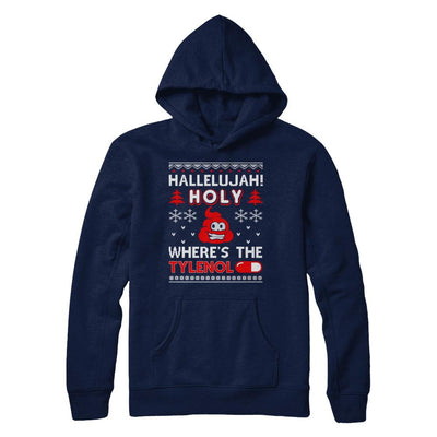 Hallelujah Holy Where's The Christmas Ugly Sweater-T-Shirt & Sweatshirt-Pullover Hoodie-Navy