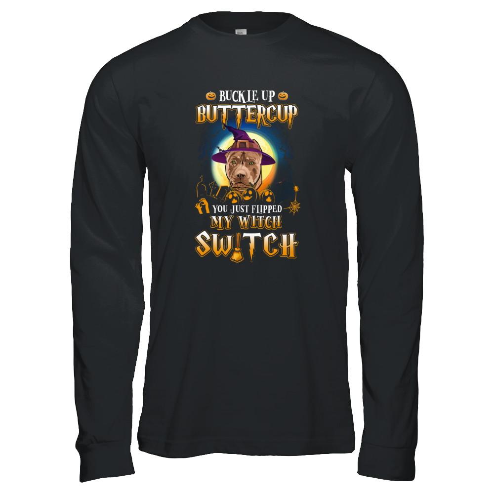 Buckle Up Buttercup Halloween Witch Pit bull Costume-T-Shirt & Tank Top-Long Sleeve T-Shirt-Black