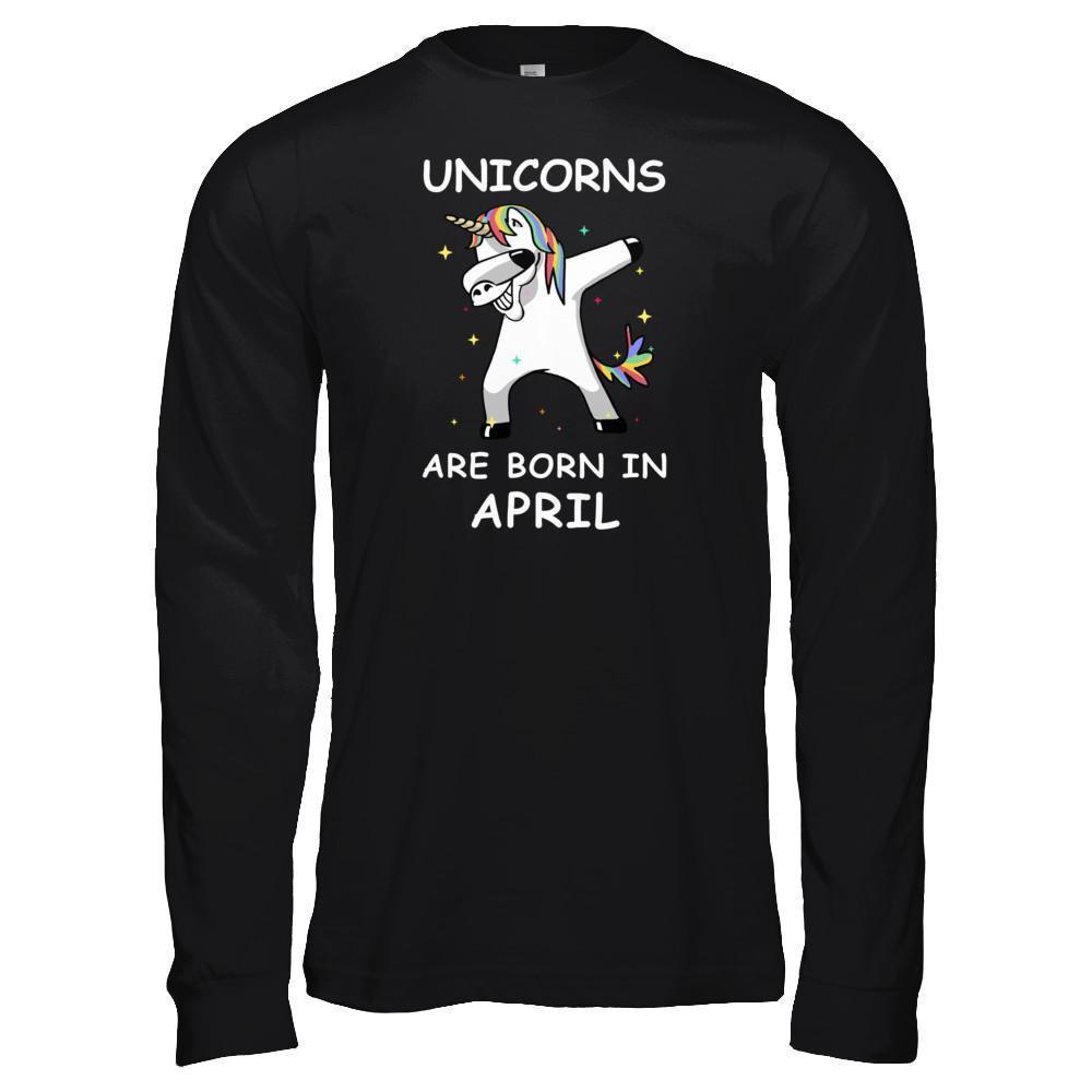 Unicorns Are Born In April Cute Dabbing-T-Shirt & Tank Top-Long Sleeve T-Shirt-Black