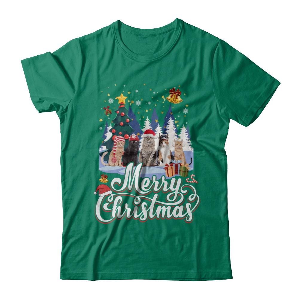 Merry Christmas Cat Women Girls Christmas Gift-T-Shirt & Sweatshirt-Classic T-Shirt-Kelly Green