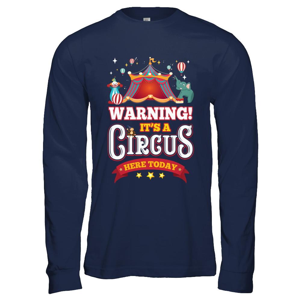 Circus Carnival Warning Birthday Children Party-T-Shirt & Hoodie-Long Sleeve T-Shirt-Navy