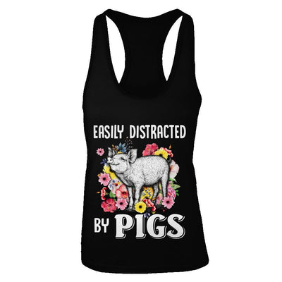 Easily Distracted By Pigs-T-Shirt & Tank Top-Women's Ideal Racerback Tank-Black