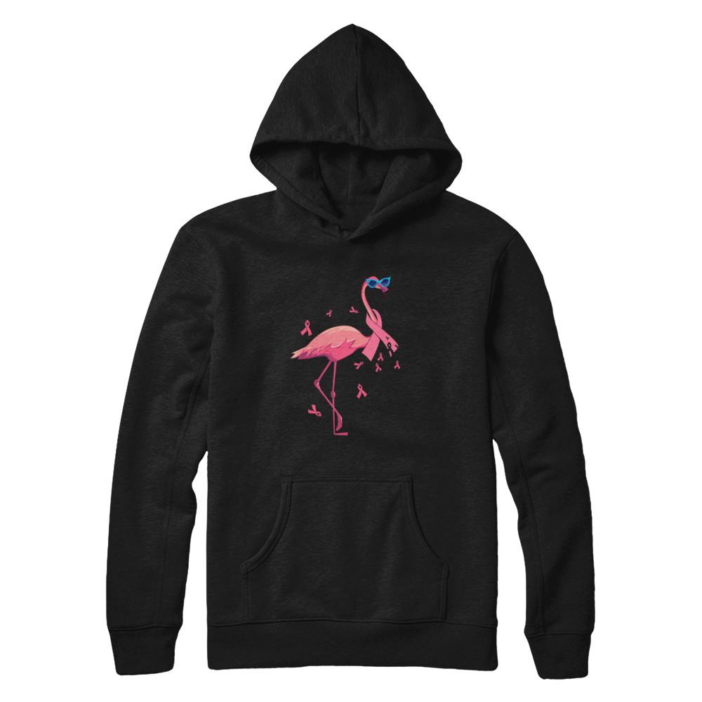 Flamingo Pink Ribbon Breast Cancer Awareness Gift-T-Shirt & Hoodie-Pullover Hoodie-Black