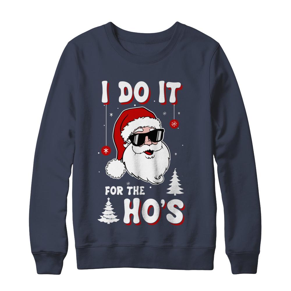Funny Christmas Santa Ho Gift Cute Xmas Santa Naughty-T-Shirt & Sweatshirt-Crewneck Sweatshirt-Navy