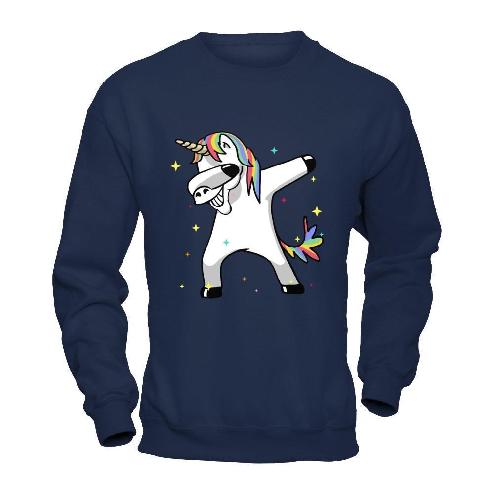Funny Unicorn Dabbing-T-Shirt & Hoodie-Crewneck Sweatshirt-Navy