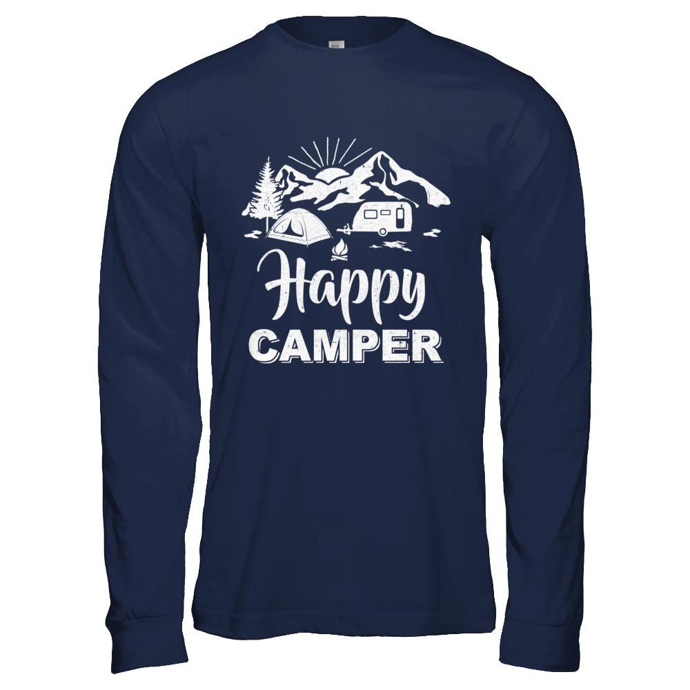Happy Trailer Camper Grandpa Papa Grandma Camping-T-Shirt & Hoodie-Long Sleeve T-Shirt-Navy