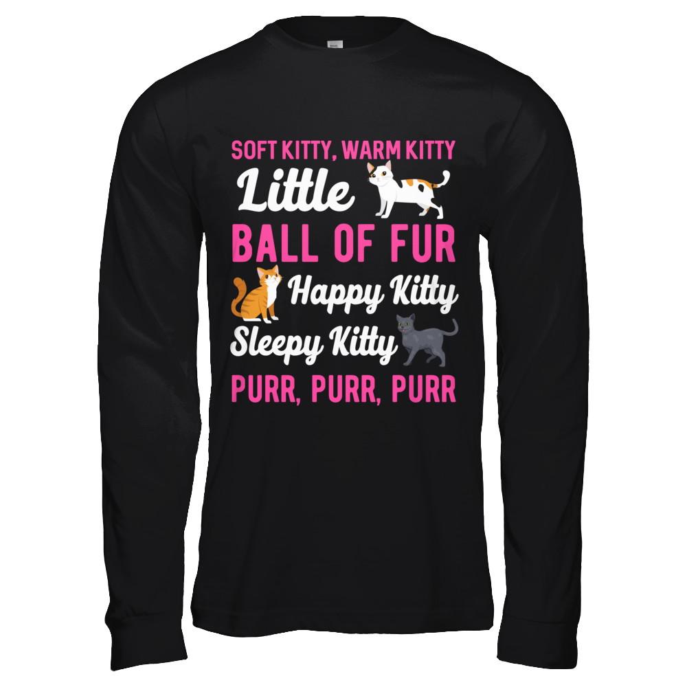 Soft Warm Little Ball Of Fur Happy Sleepy Kitty Cat-T-Shirt & Hoodie-Long Sleeve T-Shirt-Black