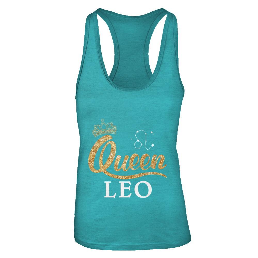 Queen Leo Zodiac July August Birthday Gift-T-Shirt & Tank Top-Women's Ideal Racerback Tank-Tahiti Blue