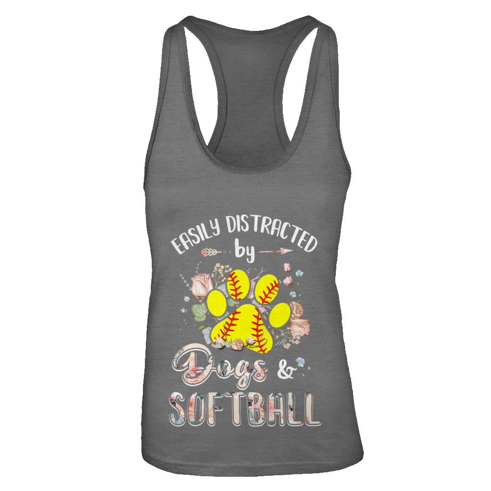 Easily Distracted By Dogs And Softball-T-Shirt & Tank Top-Women's Ideal Racerback Tank-Dark Grey