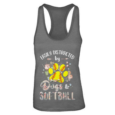 Easily Distracted By Dogs And Softball-T-Shirt & Tank Top-Women's Ideal Racerback Tank-Dark Grey