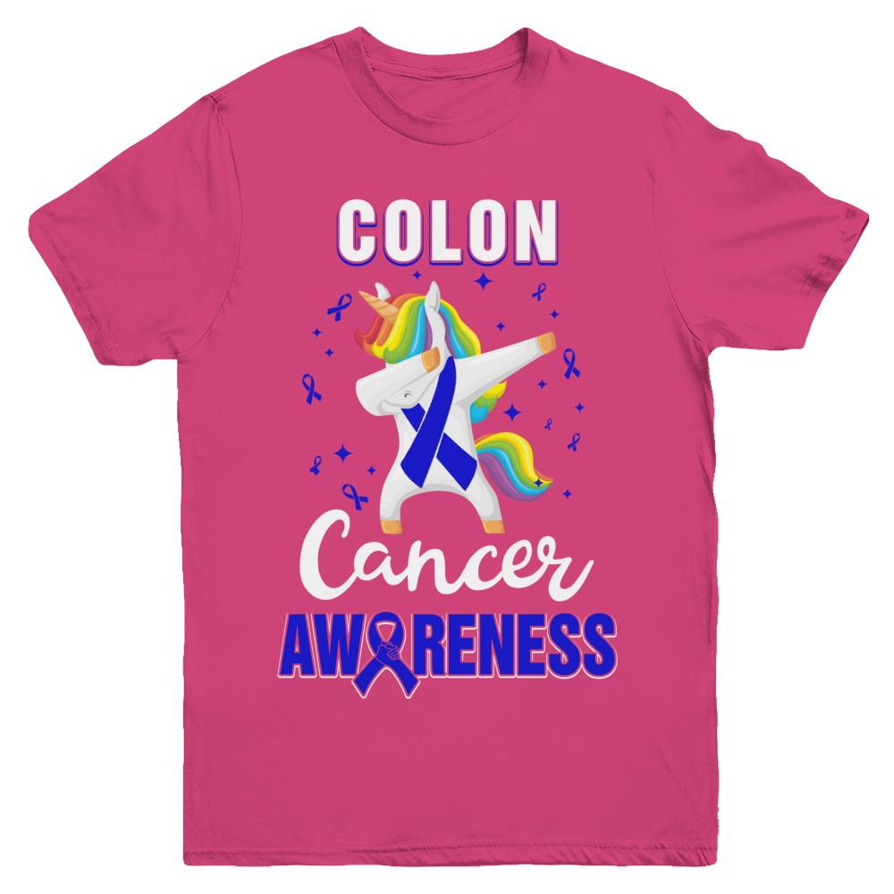 Inspirational Colon Cancer Awareness Unicorn Support Youth-Youth Shirt-Youth T-Shirt-Heliconia