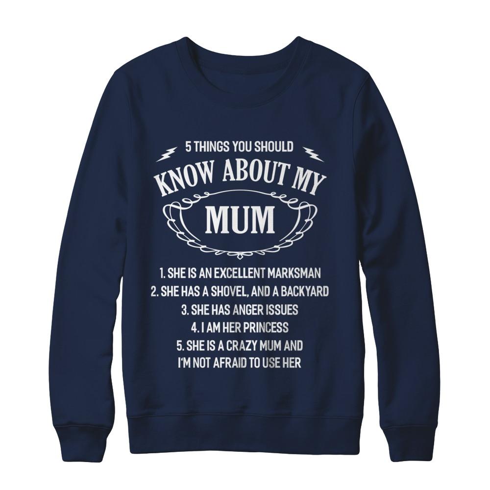 5 Things You Should Know About My Mum Daughter-T-Shirt & Sweatshirt-Crewneck Sweatshirt-Navy