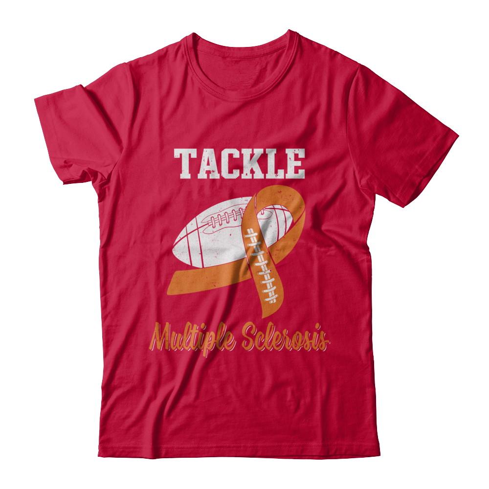 Football Survivor Tackle Orange Multiple Sclerosis Awareness-T-Shirt & Hoodie-Classic T-Shirt-Red