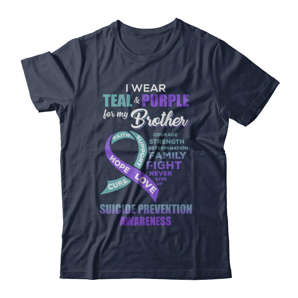 Suicide Prevention I Wear Teal Purple For My Brother-T-Shirt & Hoodie-Classic T-Shirt-Navy