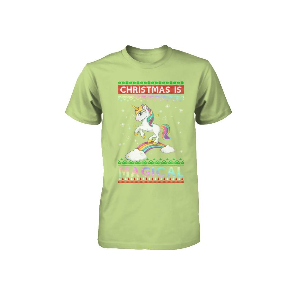 Christmas Is Magical Unicorn Ugly Christmas Sweater Youth-Youth Shirt-Toddler T-Shirt-Key Lime