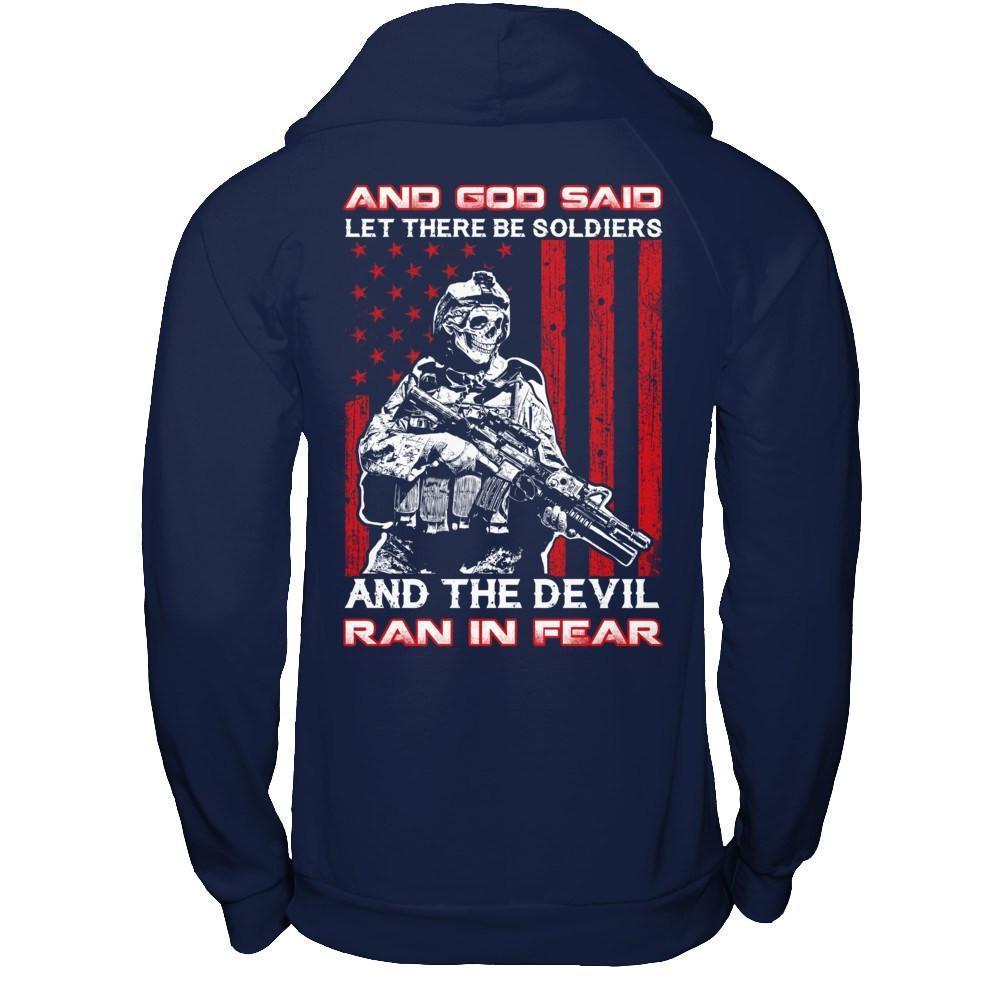 And God Said Let There Be Soldier And The Devil Ran In Fear-T-Shirt & Hoodie-Pullover Hoodie-Navy