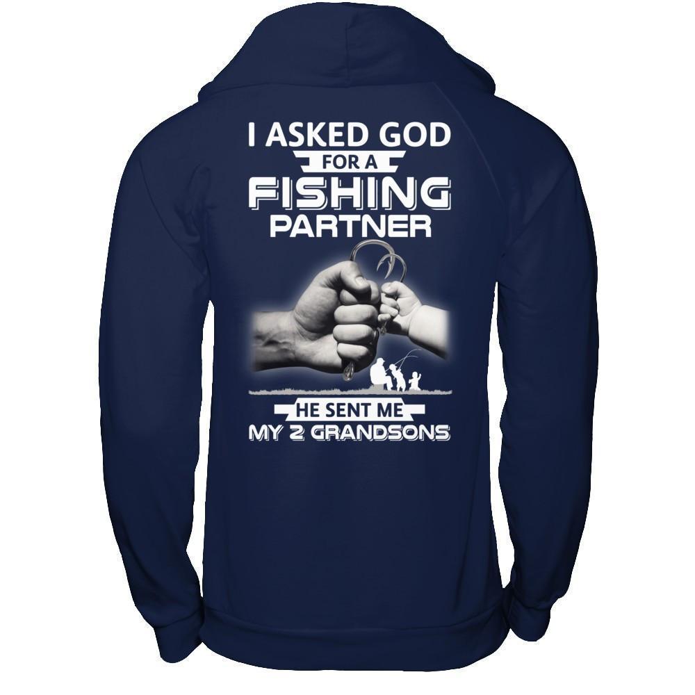 I Asked God For A Fishing Partner He Sent Me My Two Grandsons-T-Shirt & Hoodie-Pullover Hoodie-Navy