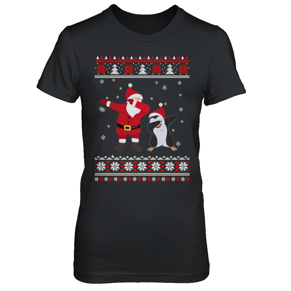 Dabbing Santa Penguin Dab Dance Ugly Christmas Sweater-T-Shirt & Sweatshirt-Women's T-Shirt-Black