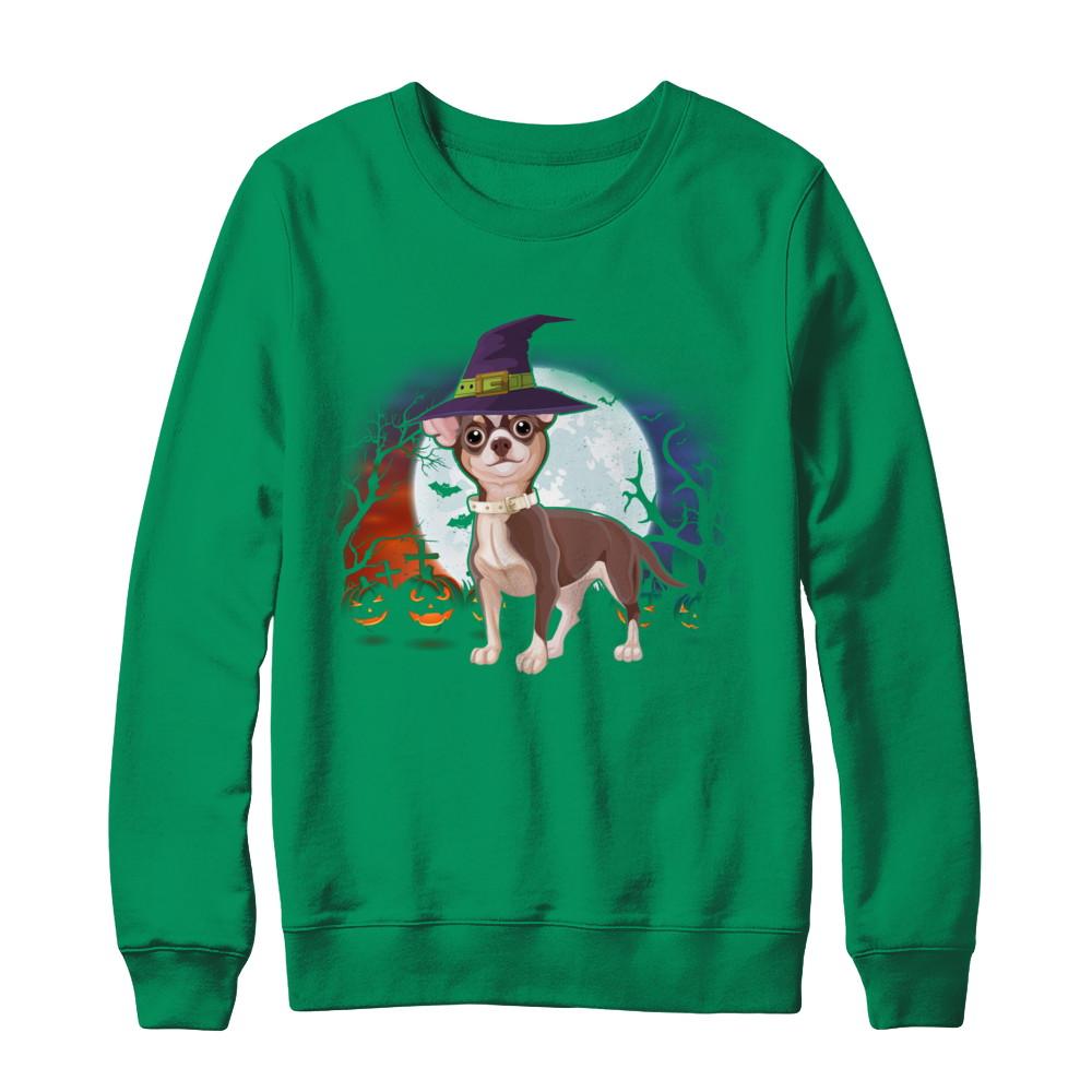 Cute Halloween Chihuahua Puppy Pumpkins-T-Shirt & Sweatshirt-Crewneck Sweatshirt-Irish Green