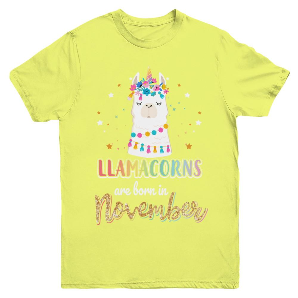 Llama Unicorn Llamacorns Born In November Birthday Gift Youth-Youth Shirt-Youth T-Shirt-Daisy