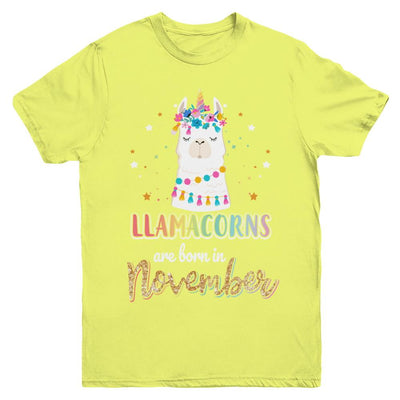 Llama Unicorn Llamacorns Born In November Birthday Gift Youth-Youth Shirt-Youth T-Shirt-Daisy