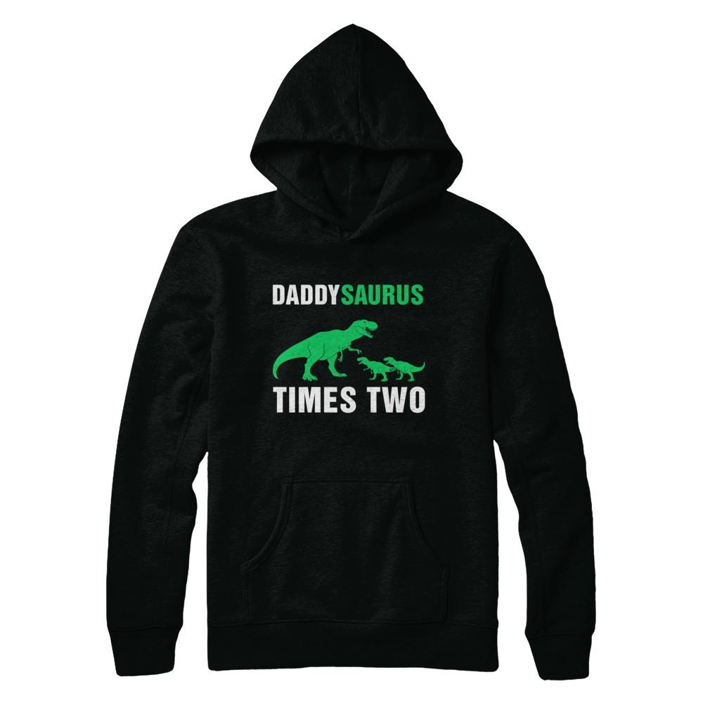 Daddysaurus Times Two Twins Fathers Day-T-Shirt & Hoodie-Pullover Hoodie-Black