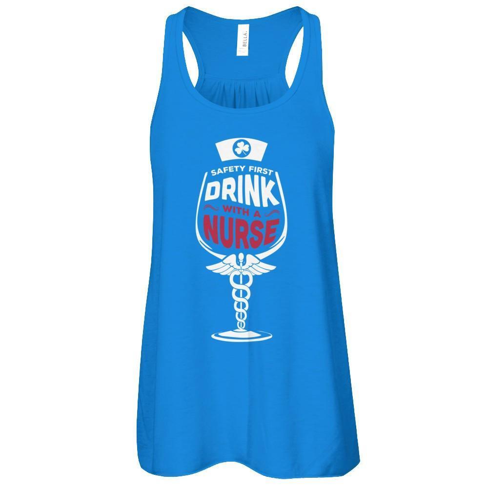 Irish Safety First Drink With A Nurse-T-Shirt & Hoodie-Women's Flowy Racerback Tank-True Royal