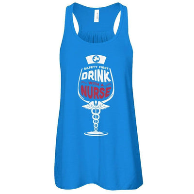 Irish Safety First Drink With A Nurse-T-Shirt & Hoodie-Women's Flowy Racerback Tank-True Royal