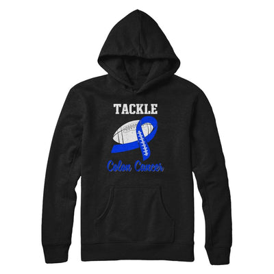 Football Survivor Tackle Blue Colon Cancer Awareness-T-Shirt & Hoodie-Pullover Hoodie-Black