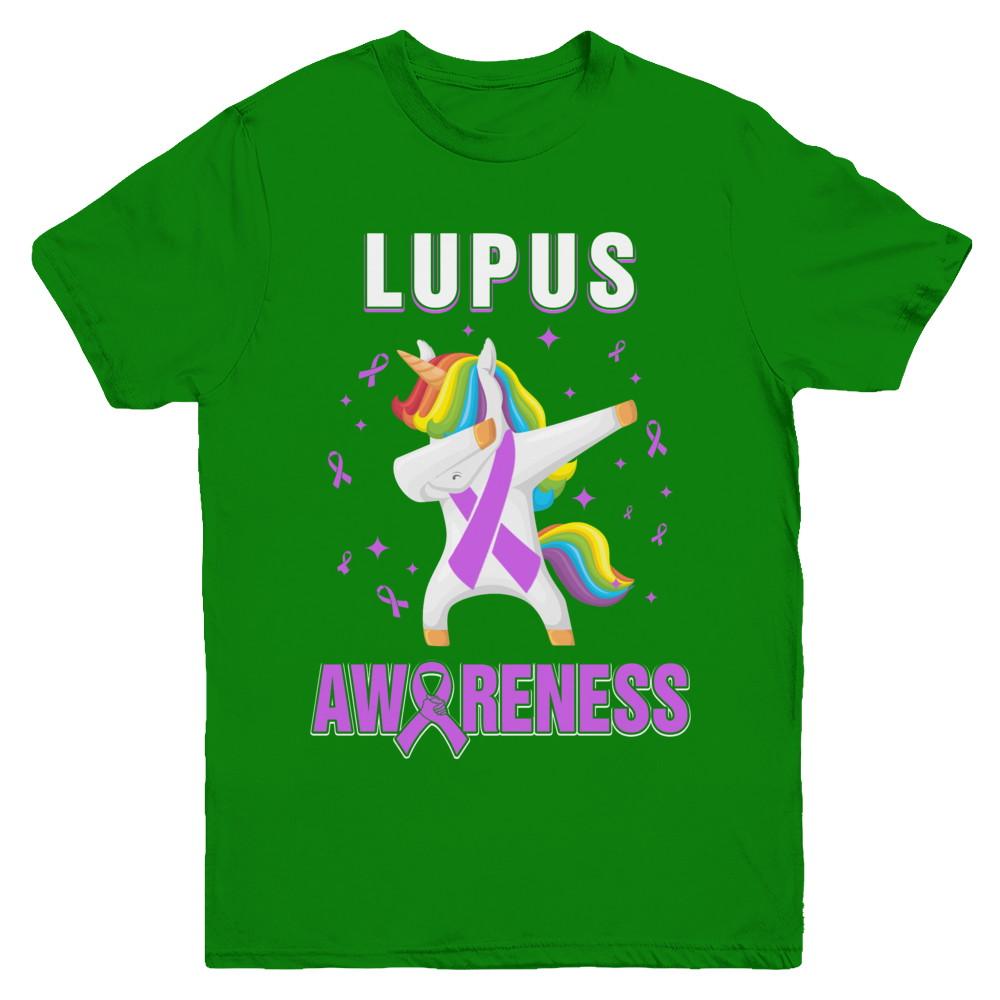 Inspirational Lupus Awareness Unicorn Support Youth-Youth Shirt-Youth T-Shirt-Irish Green