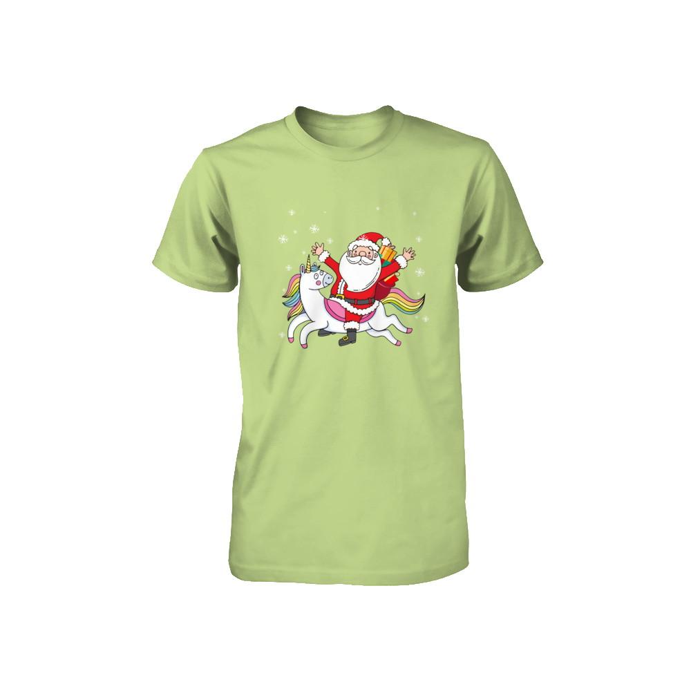 Santa Riding Unicorn Christmas Kids Girls Women Xmas Youth-Youth Shirt-Toddler T-Shirt-Key Lime
