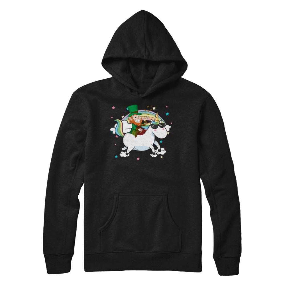 St Patrick's Day Lepricorn Leprechaun Riding Unicorn-T-Shirt & Hoodie-Pullover Hoodie-Black