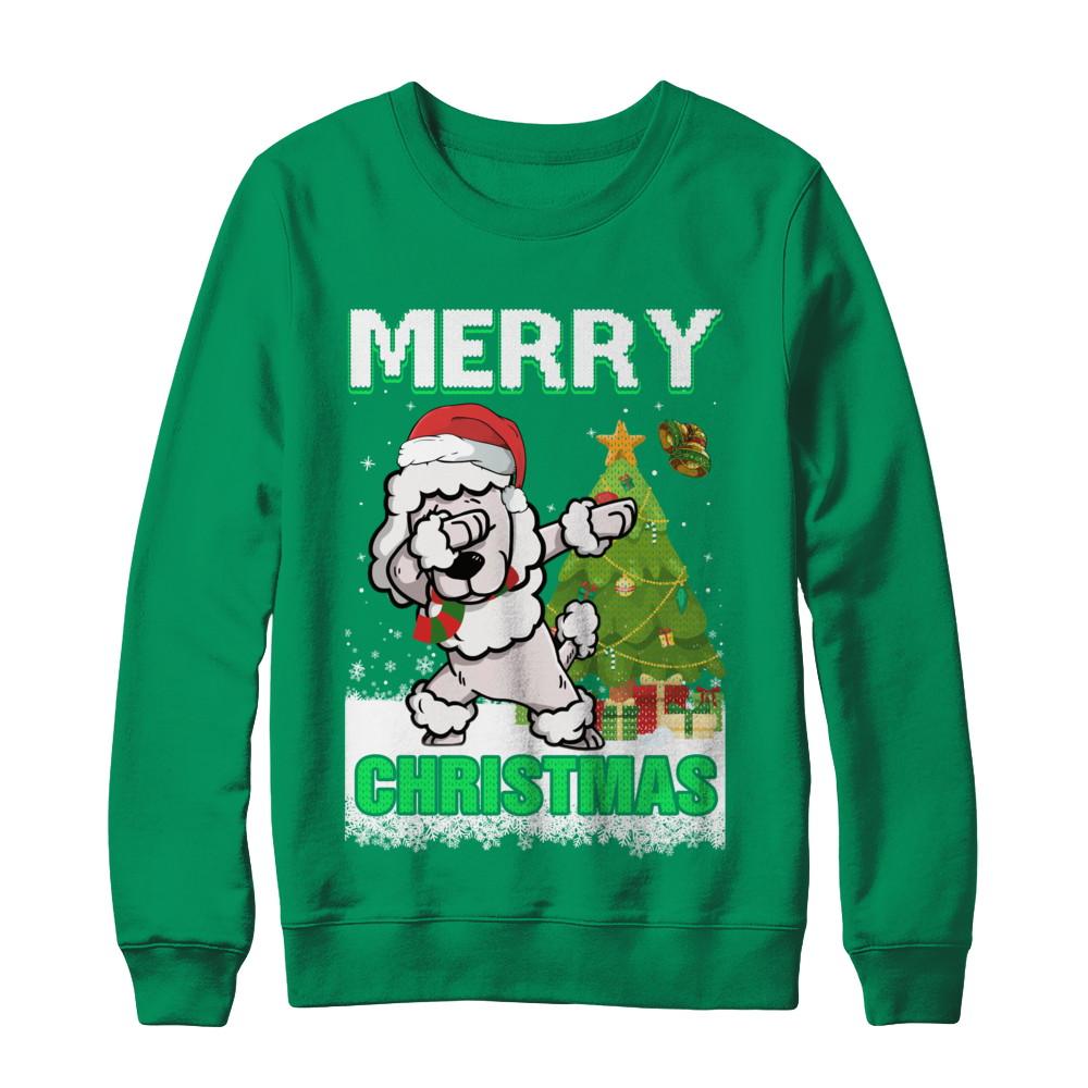 Cute Poodle Claus Merry Christmas Ugly Sweater-T-Shirt & Sweatshirt-Crewneck Sweatshirt-Irish Green
