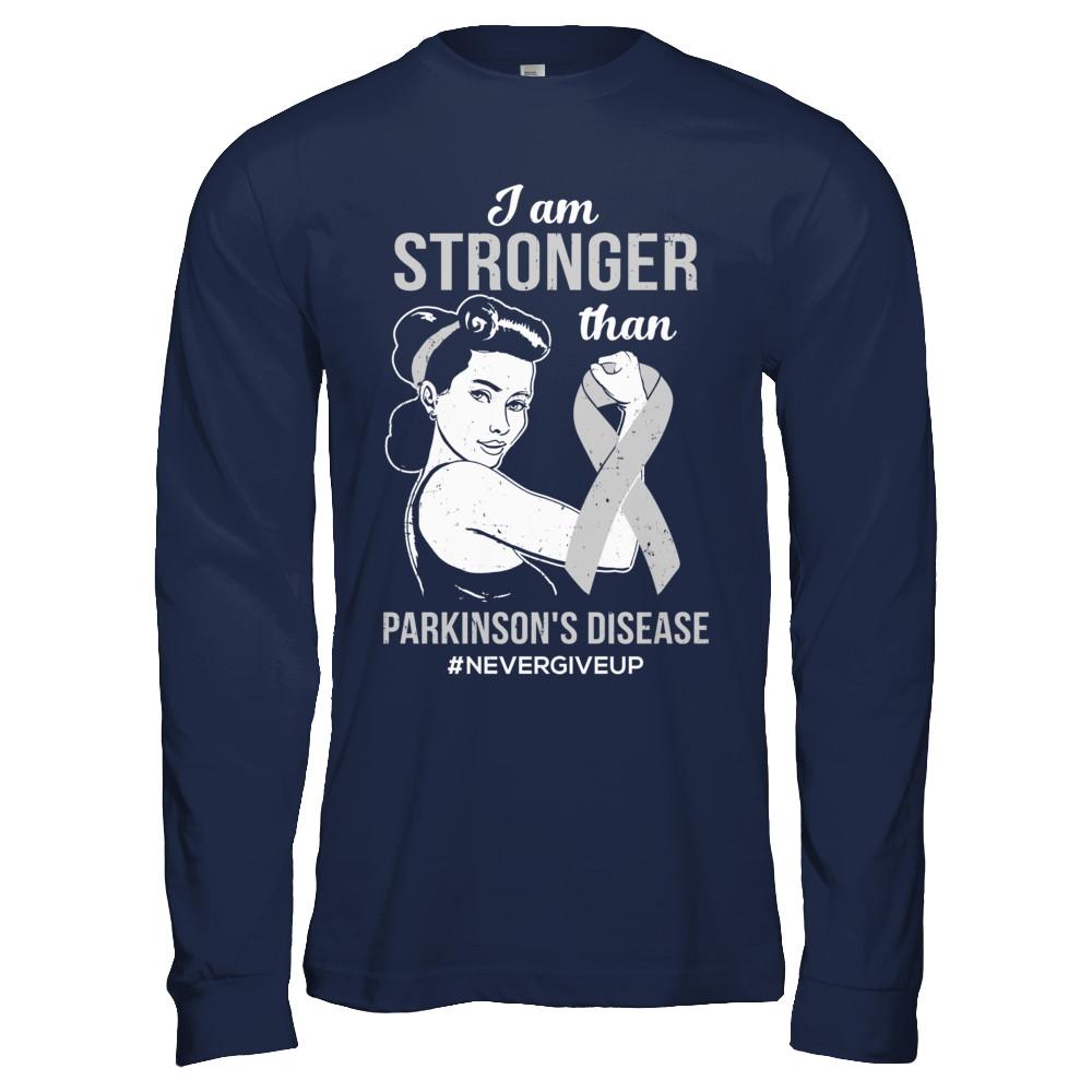 I Am Stronger Than Parkinson's Disease Awareness Support-T-Shirt & Hoodie-Long Sleeve T-Shirt-Navy