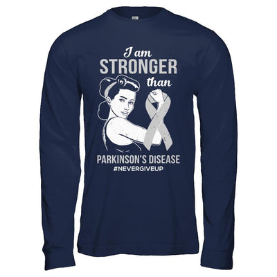 I Am Stronger Than Parkinson's Disease Awareness Support-T-Shirt & Hoodie-Long Sleeve T-Shirt-Navy