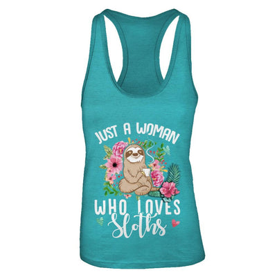 Just A Woman Who Loves Sloths-T-Shirt & Tank Top-Women's Ideal Racerback Tank-Tahiti Blue