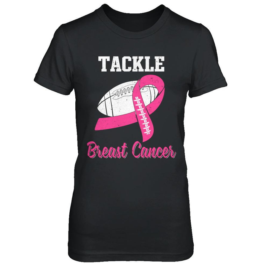 Football Survivor Tackle Pink Breast Cancer Awareness-T-Shirt & Hoodie-Women's T-Shirt-Black