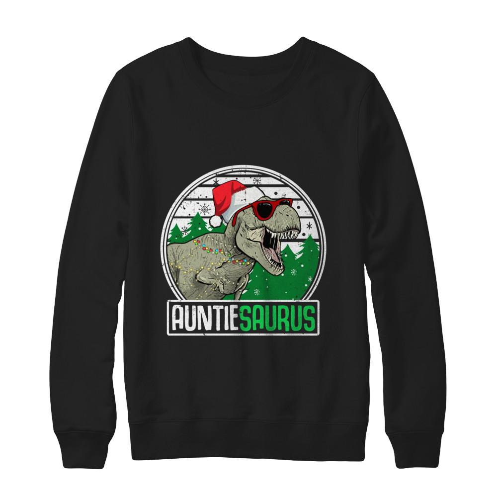 Auntiesaurus Auntie Dinosaur T-Rex Family Christmas-T-Shirt & Sweatshirt-Crewneck Sweatshirt-Black