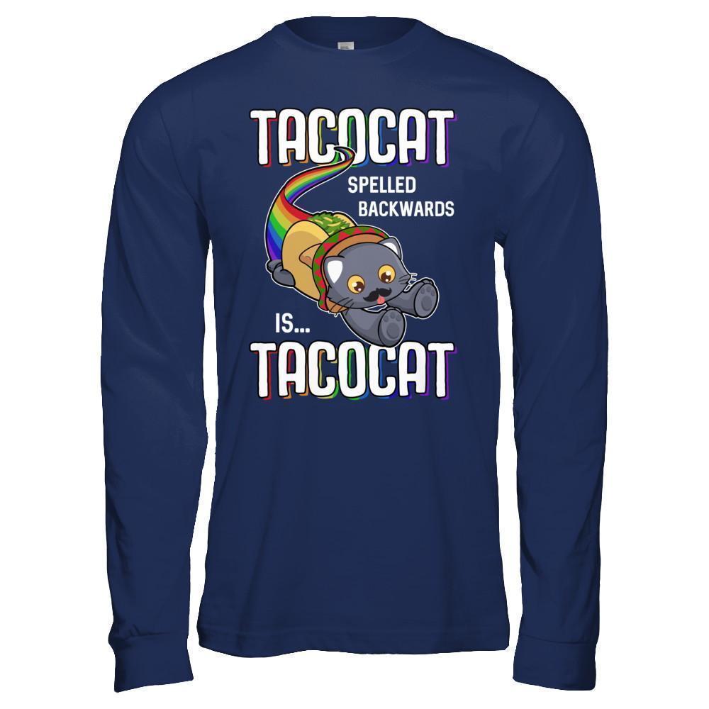 Funny Taco Cat Tacocat Spelled Backwards Is Tacocat Cat-T-Shirt & Hoodie-Long Sleeve T-Shirt-Navy