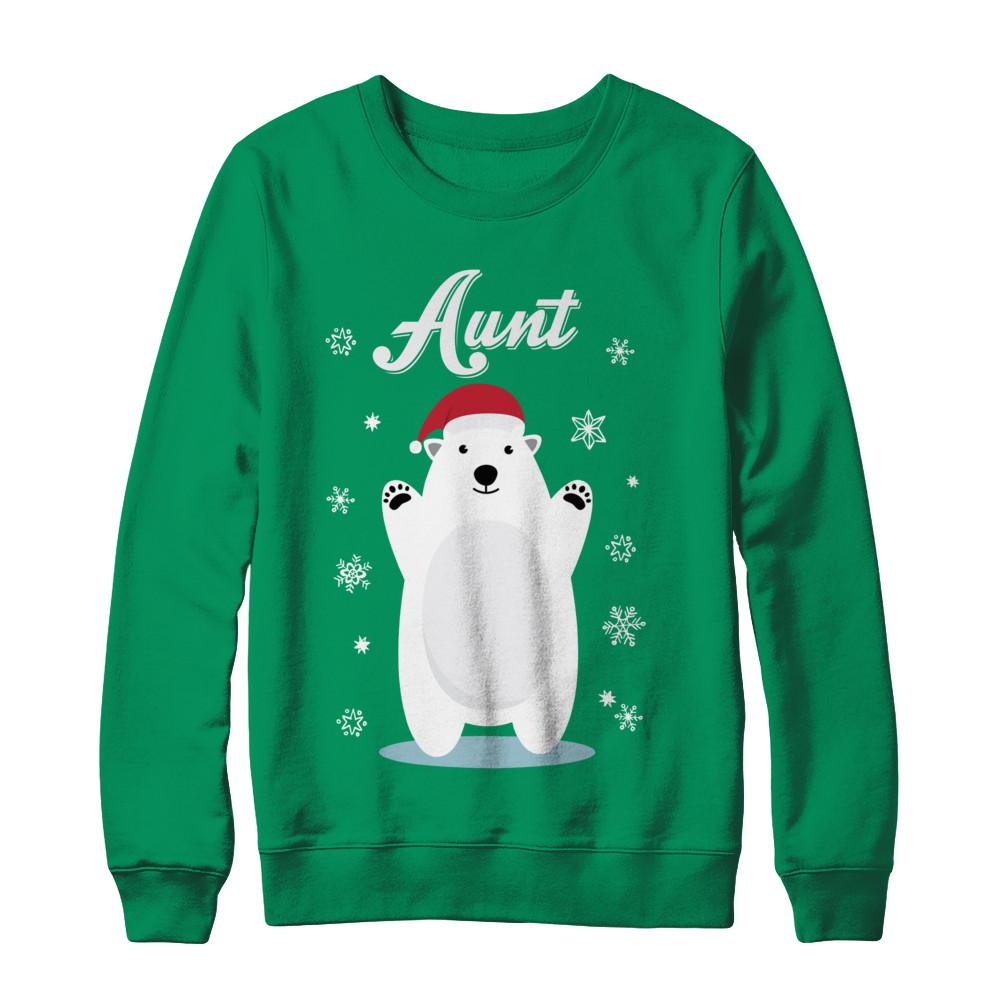 Aunt Bear Christmas Santa Pajamas-T-Shirt & Sweatshirt-Crewneck Sweatshirt-Irish Green