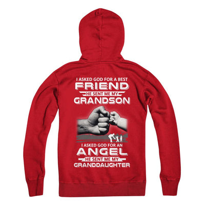 A Best Friend He Sent Me My Grandson & Angel Granddaughter-T-Shirt & Hoodie-Pullover Hoodie-Red