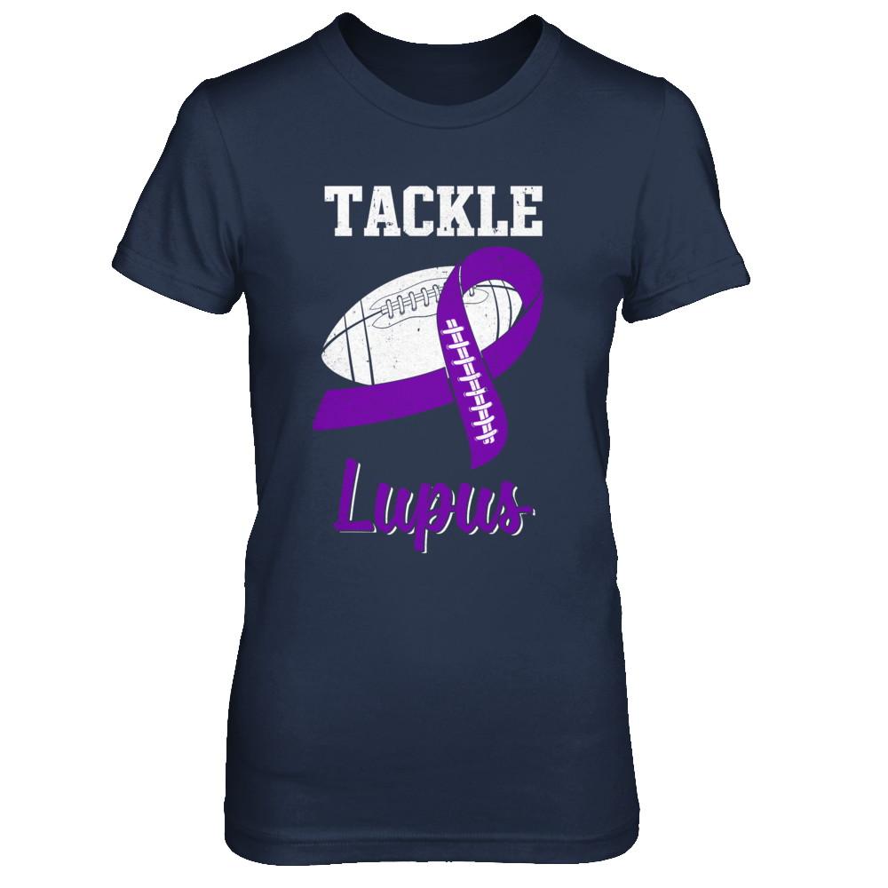 Football Survivor Tackle Purple Lupus Awareness-T-Shirt & Hoodie-Women's T-Shirt-Navy