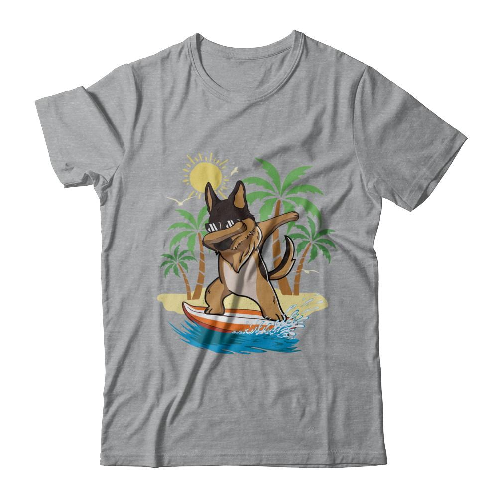Summer Vacation Dabbing German Shepherd Surfing Surfboard Gift-T-Shirt & Hoodie-Classic T-Shirt-Sport Grey
