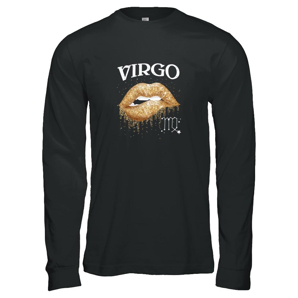 Virgo Zodiac August September Birthday Gift Golden Lipstick-T-Shirt & Tank Top-Long Sleeve T-Shirt-Black