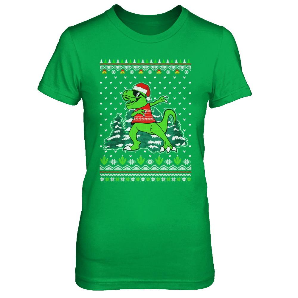 Funny Dab Dabbing Dinosaur Ugly Christmas Sweater Xmas-T-Shirt & Sweatshirt-Women's T-Shirt-Irish Green