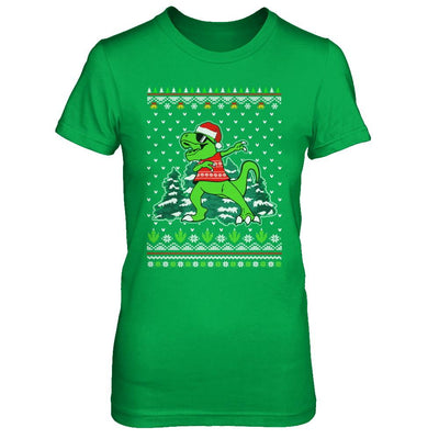Funny Dab Dabbing Dinosaur Ugly Christmas Sweater Xmas-T-Shirt & Sweatshirt-Women's T-Shirt-Irish Green
