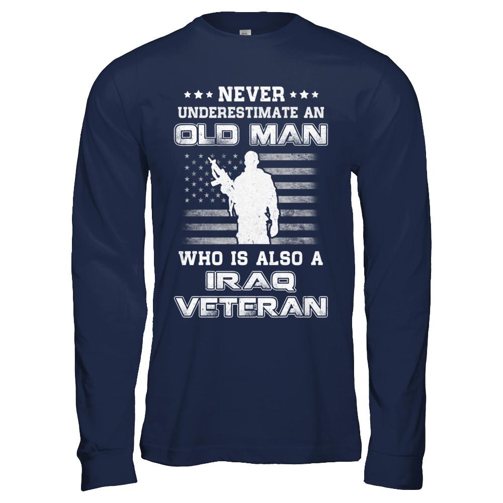 Never Underestimate An Old Man Iraq Veteran-T-Shirt & Hoodie-Long Sleeve T-Shirt-Navy