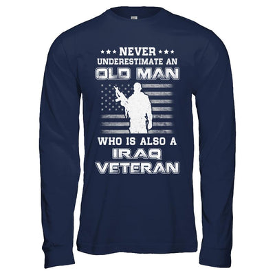 Never Underestimate An Old Man Iraq Veteran-T-Shirt & Hoodie-Long Sleeve T-Shirt-Navy