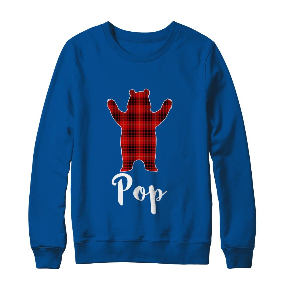 Red Pop Bear Buffalo Plaid Family Christmas Pajamas-T-Shirt & Sweatshirt-Crewneck Sweatshirt-Deep Royal