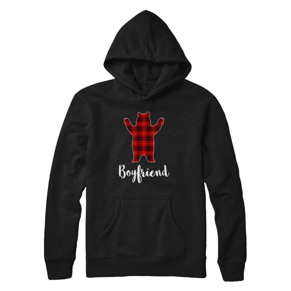 Red Boyfriend Bear Buffalo Plaid Family Christmas Pajamas-T-Shirt & Sweatshirt-Pullover Hoodie-Black
